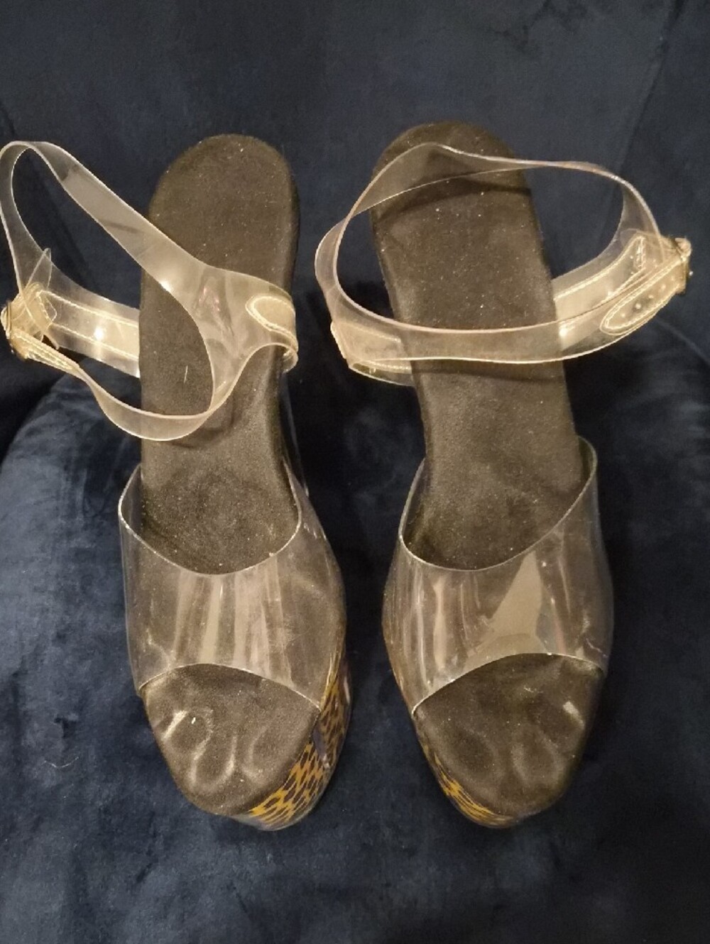 Leopard-Print Platform Heels with Clear Straps - Picture 4 of 7